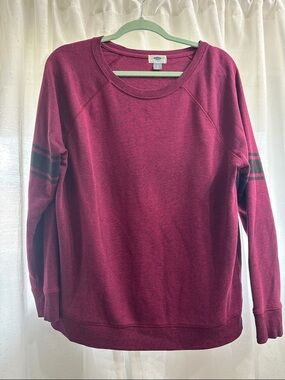 Old Navy Burgundy Pullover Sweatshirt with Sleeve Stripes